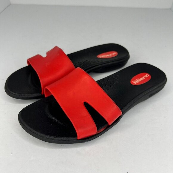Okabashi Every Day Womens Black Red Sandals Slip On Flip Flops Size Small - Picture 1 of 9